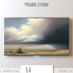 Prairie Storm Painted Landscape Frame TV Art Instant Digital Download Nature Artwork for Samsung TV Mid Western Countryside with Rain Clouds