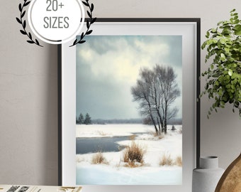 Neutral Winter Landscape Painting Vintage Home Decor Digital Art Gallery Wall Decor Impressionist Painting Instant Download Printable Art