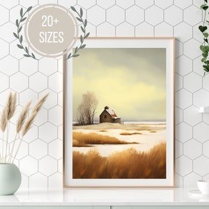 Prairie Homestead Winter Landscape Painting Digital Wall Art Gallery Wall Decor Instant Download Printable Art Western Prairie Art for Home
