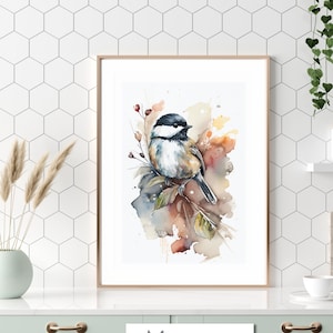 Watercolor Chickadee Painting Modern Wall Decor Animal Art Gallery Wall Print for Home & Office Digital Art Instant Download Printable Art