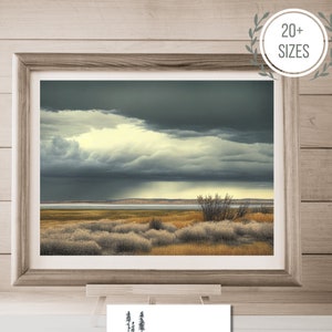 Prairie Rain Clouds Landscape Painting Instant Download Printable Art Rustic Western Decor for Home Gallery Wall Art Stormy Sky Painting