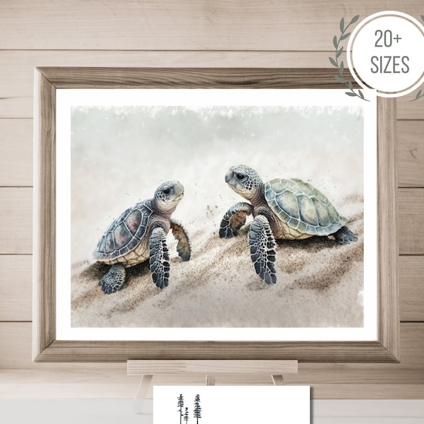 Watercolor Sea Turtles Painting Digital Art Printable Wall Decor for Coastal Home Decor Instant Download Printable Art for Beach House Decor