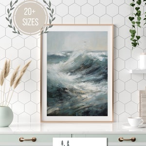 Abstract Ocean Waves Oil Painting Printable Wall Art Instant Download Modern Coastal Decor Nautical Art Neutral Seascape Beach House Decor