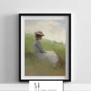 Prärie Gedanken Frau in Wiese Impressionist Portrait Malerei druckbare Wand Kunst Digitaler Download Vintage Western Stil Natur Dekor