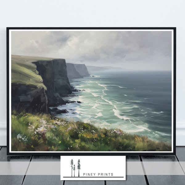 Seaside Cliffs Painted Landscape Digital Art Download Coastal Decor for Home Printable Nature Art Wall Decor Oil Painting of Ireland Shore