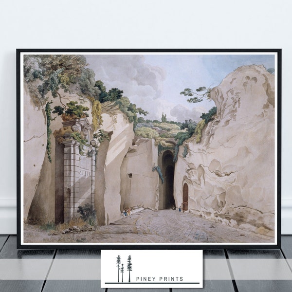 Italian Grotto Vintage Painted Landscape Digital Art Download Naples Italy 18th Century Classical Painting Printable Nature Home Decor