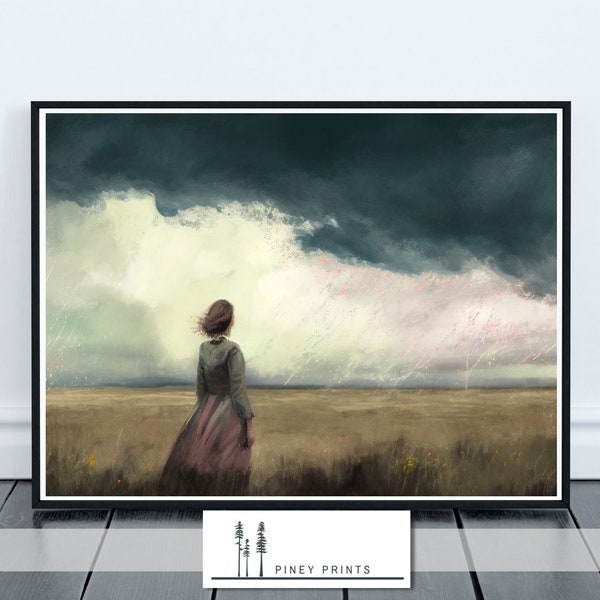 Prairie Woman Stormy Sky Painting Impressionist Landscape Digital Art Instant Download Western Decor Printable Nature Wall Art for Home