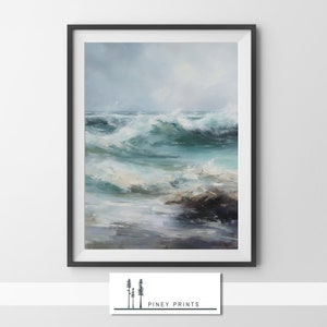 Cloudy Sea Abstract Ocean Waves Oil Painting Digital Art Download Printable Coastal Home Decor Nautical Nature Print Modern Neutral Seascape