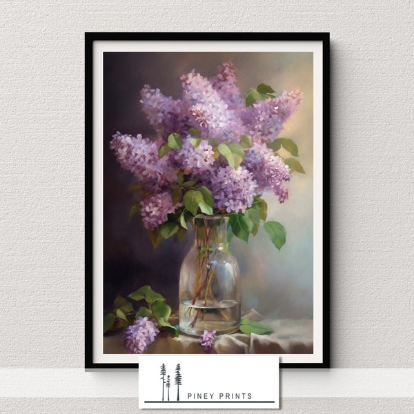 Lilacs in Vase Oil Painting Printable Floral Wall Art for Home Digital Download Nature Art Purple Lilac Flower French Parisian Decor
