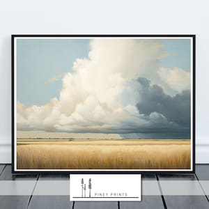 Storm Clouds Over Prairie Landscape Painting Digital Art Western Decor Gallery Wall Art Instant Download Printable Art Rustic Wall Art