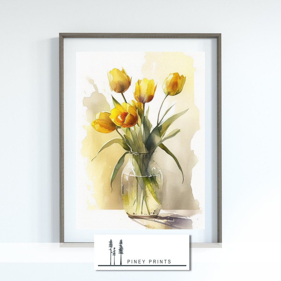 Yellow Tulips Watercolor Flowers Painting Digital Art Download ...