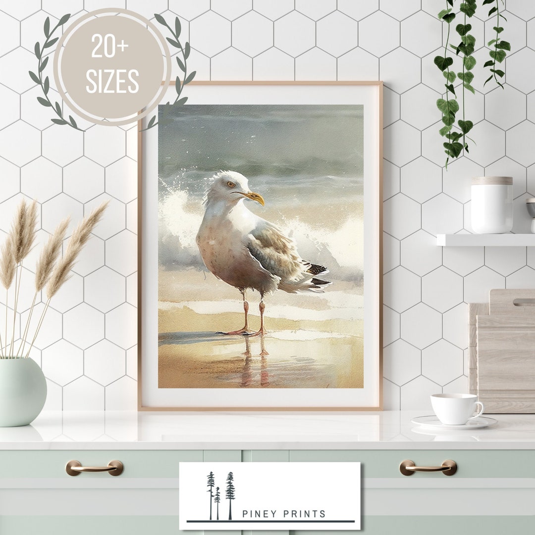 Seagull Beach Art Watercolor Painting Digital Art Gallery Wall - Etsy ...