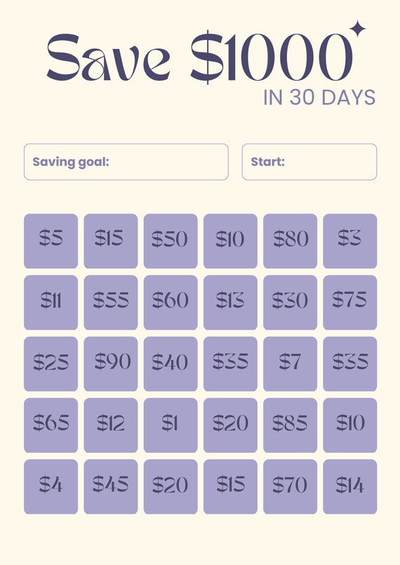 Save 1000 in 30 Days Saving a Month Etsy