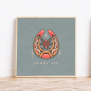 Lucky You Horseshoe Print Western Wall Art Coastal Cowgirl Decor Sage Green Wall Art Digital Art Print Cowboy Art Lucky Girl Syndrome