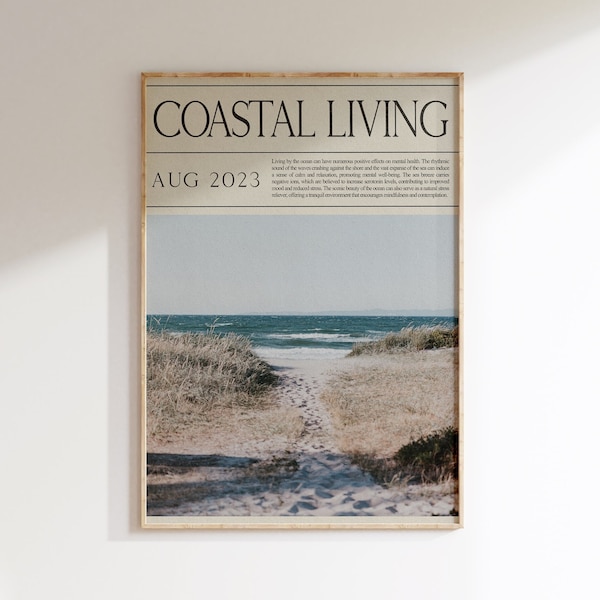 Coastal Decor Newspaper Print Ocean Wall Art Magazine Headline Beach House Poster Digital Print Coastal Aesthetic Trendy Printable Wall Art