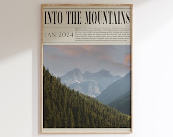 Mountain Landscape Print: Vintage Newspaper Style (Digital Download)