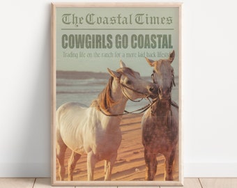 Coastal Cowgirl Newspaper Print: Beach Horse Art (Digital Print)
