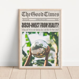 Preppy Wall Art Disco Ball Newspaper Poster Indie Room Decor I Put The Disco in Disconnecting from Reality Digital Art Print Printable Art