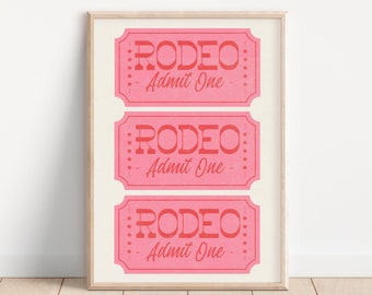 Pink Rodeo Ticket Print: Western Preppy Room Decor (Digital Download)