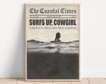 Coastal Cowgirl Decor Zwart-wit Krant Print Western Wall Art Krant Poster Coastal Cowgirl Esthetische Trendy Printable Wall Art