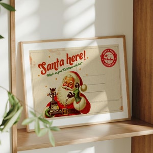 Vintage kerstpostkaart afdrukken vakantie decor kerstmantel kerstkaart kerstman postkaart digitale download vakantie afdrukbare muurkunst
