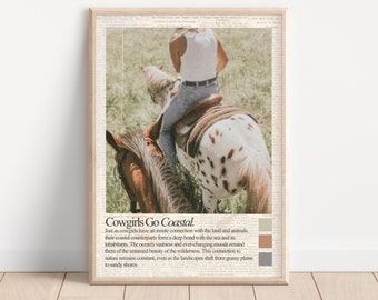 Coastal Cowgirl Newspaper Print: Western Horse Art (Digital Print)
