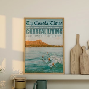 Küstendekor, Zeitungsdruck, Strand-Wandkunst, Zeitungsposter, Digitaldruck, Surf-Wandkunst, ästhetische, trendige, druckbare Wandkunst, Surf-Druck