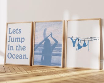 Coastal Beach Prints Set: Light Blue Ocean Wall Art (Digital Download)