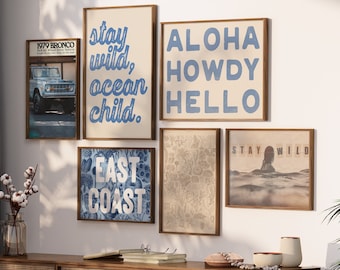 Blue Coastal Gallery Wall Print Set: Beachy Nautical Art (Digital Download)
