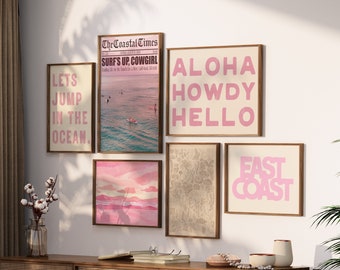 Coastal Cowgirl Print Set: Pink Beachy Gallery Wall Art (Digital Download)