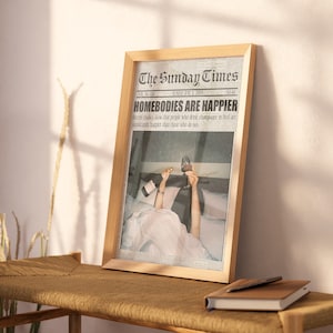 Homebodies Are Happier Newspaper Print: Preppy Retro Wall Art (Digital Download)