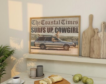 Coastal Cowgirl Decor Newspaper Print Western Wall Art Newspaper Poster Digital Print Coastal Cowgirl Aesthetic Trendy Printable Wall Art