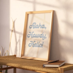 Aloha Howdy Print Coastal Cowgirl Decor Western Wall Art Blue Text Poster Digital Print Coastal Cowgirl Aesthetic Trendy Printable Wall Art