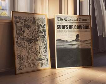 Coastal Cowgirl Set of 2 Prints Print Newspaper Western Black and White Newspaper Poster Aesthetic Trendy Printable Wall Art New York Times