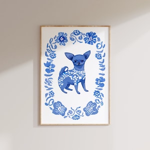 Blue Willow Chihuahua Watercolor Print: Coastal Granddaughter Room Decor (Digital Download)
