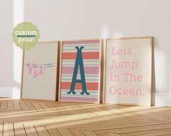 Coastal Beach Prints Set of 3: Pink & Blue Ocean Wall Art (Digital Download)