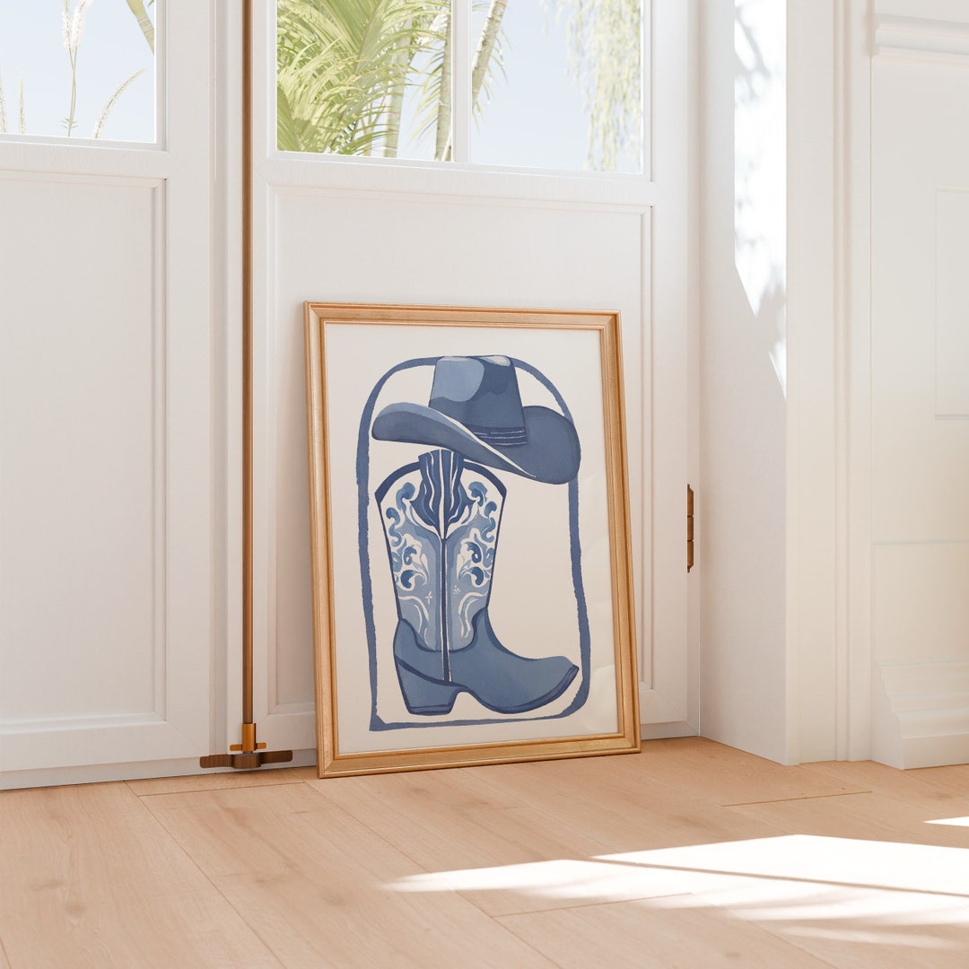 Coastal Cowgirl Room Decor Beachy Light Blue Willow Wall Art Watercolor ...