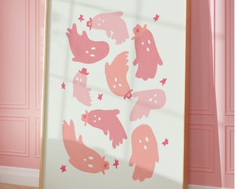 Pink Ghost Poster: Western Halloween Wall Art (Digital Download)
