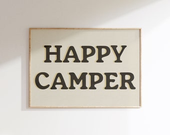 Happy Camper Print Nature Wall Art Outdoors Print Granola Girl Decor Trendy Digital Art Camping Travel Landscape Print Gift for Camper