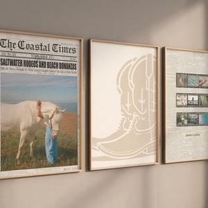 Coastal Cowgirl Set of 3 Prints Neutral Print Newspaper Print Western Wall Art Newspaper Poster Aesthetic Trendy Printable Wall Art