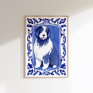 Portret psa Blue Willow: Delft Blue Watercolor Art (Druk cyfrowy)