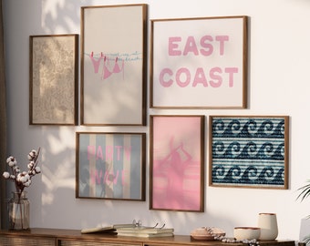 Coastal Gallery Wall Print Set: Pink & Blue Beachy Art (Digital Download)
