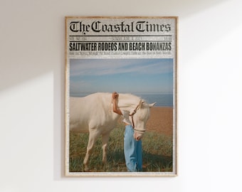 Coastal Cowgirl Newspaper Print: Beach Horse Photo (Digital Print)
