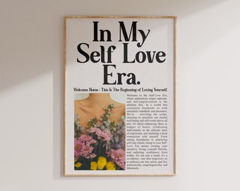 Self Love Print Preppy Wall Art Newspaper Print Self Love Room Decor Trendy Digital Art Newspaper Poster Aesthetic Pink Wall Print Vintage