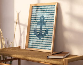 Anchor Print: Striped Nautical Coastal Wall Art (Digital Download)