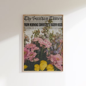 Floral Newspaper Print: Preppy Pink Botanical Wall Art (Digital Download)