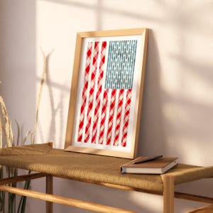 Denim American Flag Print: Blue Coastal Gingham Wall Art (Digital Download)