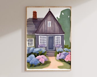Coastal Cottage Watercolor Print: Nantucket Hydrangeas (Digital Download)