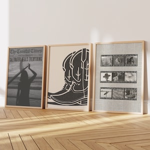 Coastal Cowgirl Set of 3 Prints  Black and White Newspaper Print Western Wall Art Newspaper Poster Aesthetic Trendy Printable Wall Art