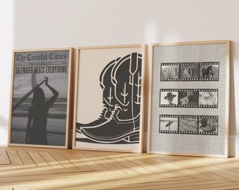 Coastal Cowgirl Newspaper Print Set: Western Wall Art (Digital Download)